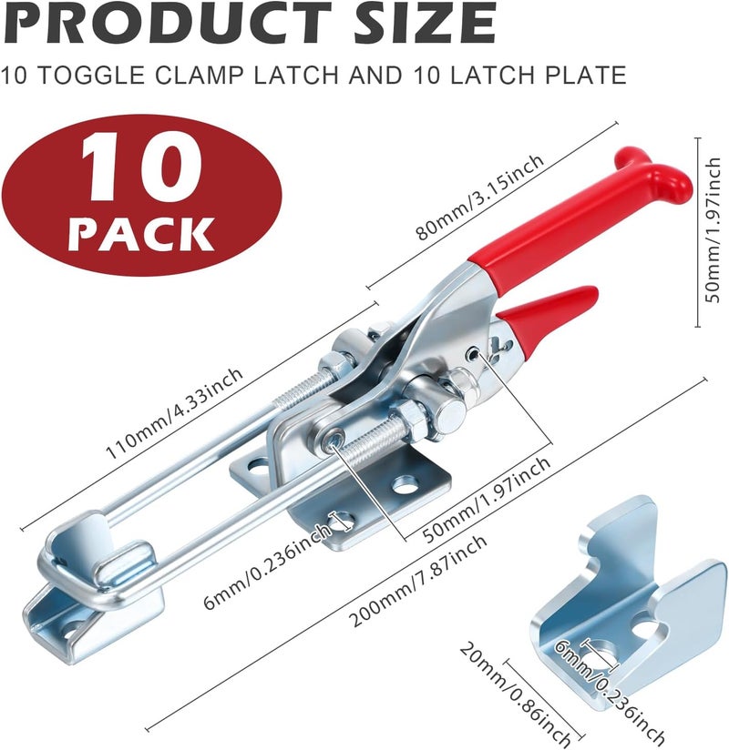 Yaocom 10 Pack 2000lbs Toggle Clamp 431 Heavy Duty Toggle Latch Clamp Adjustable U Bolt Self Lock Latch for Tire Carrier, Trailer and Door Hardware, Smoker Lid and More 7.87 Inch(433 Type) - Image 2